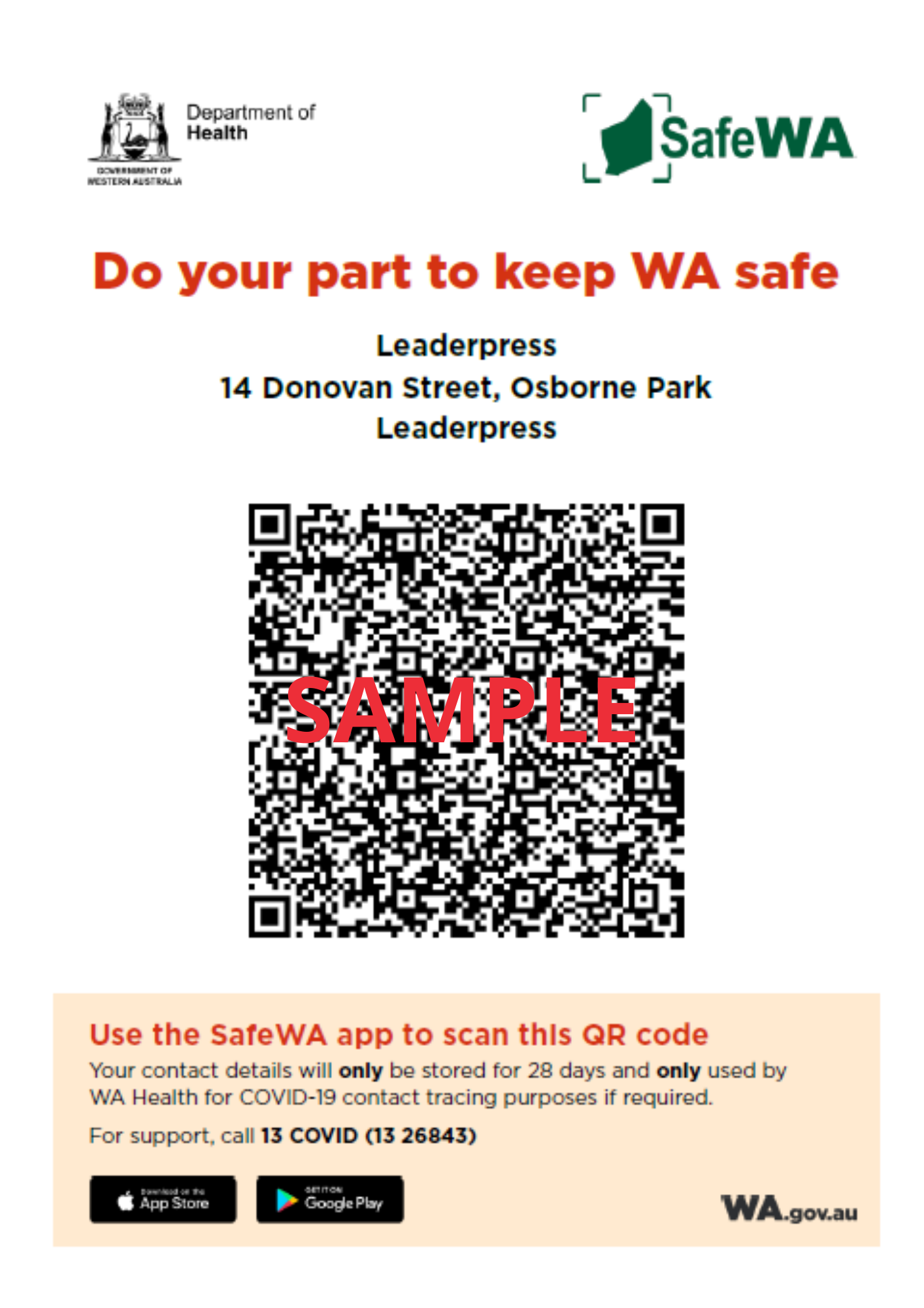SafeWA QR code posters and stickers Leaderpress Printers